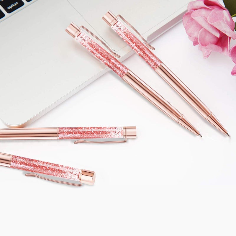 ZZTX 4 Pcs Rose Gold Ballpoint Pens Metal Pen Cute Bling Dynamic Liquid Sand Pen With Refills Black Ink Office Supplies Gift Pens For Christmas Wedding Birthday - Image 5